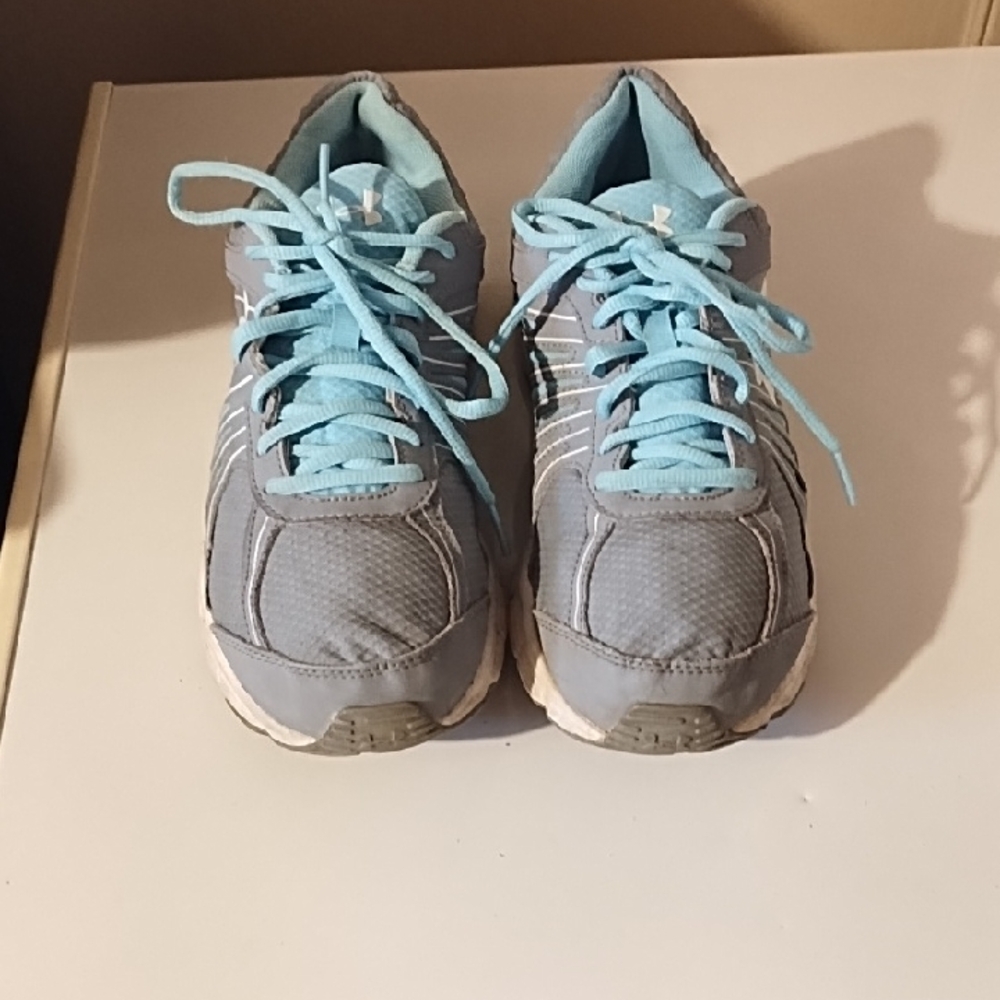 Under Armour Gray and Light Blue Athletic Shoes Size . VGC .